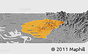 Political Panoramic Map of Huanggang, desaturated