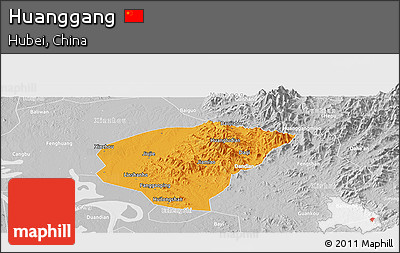 Political Panoramic Map of Huanggang, lighten, desaturated