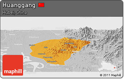 Political Panoramic Map of Huanggang, lighten, desaturated