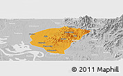 Political Panoramic Map of Huanggang, lighten, desaturated