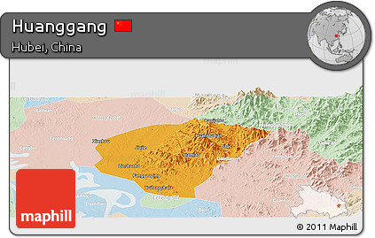 Political Panoramic Map of Huanggang, lighten