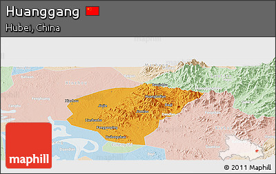 Political Panoramic Map of Huanggang, lighten
