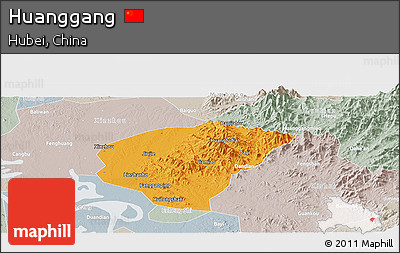 Political Panoramic Map of Huanggang, lighten, semi-desaturated