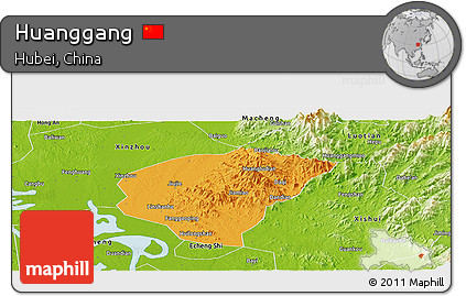 Political Panoramic Map of Huanggang, physical outside