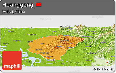Political Panoramic Map of Huanggang, physical outside