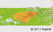 Political Panoramic Map of Huanggang, physical outside
