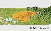 Political Panoramic Map of Huanggang, satellite outside