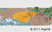 Political Panoramic Map of Huanggang, semi-desaturated