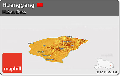 Political Panoramic Map of Huanggang, single color outside