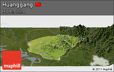 Satellite Panoramic Map of Huanggang, darken