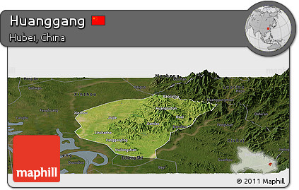Satellite Panoramic Map of Huanggang, darken