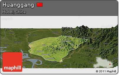 Satellite Panoramic Map of Huanggang, darken