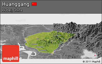 Satellite Panoramic Map of Huanggang, desaturated