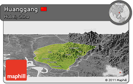Satellite Panoramic Map of Huanggang, desaturated