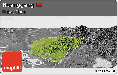 Satellite Panoramic Map of Huanggang, desaturated