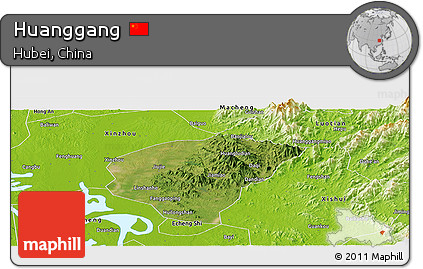 Satellite Panoramic Map of Huanggang, physical outside