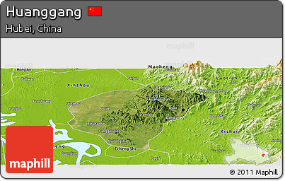 Satellite Panoramic Map of Huanggang, physical outside