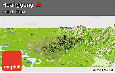 Satellite Panoramic Map of Huanggang, physical outside