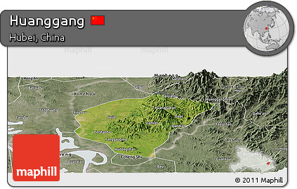 Satellite Panoramic Map of Huanggang, semi-desaturated