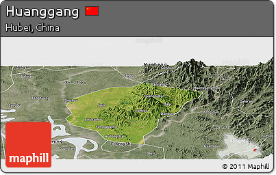 Satellite Panoramic Map of Huanggang, semi-desaturated