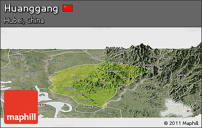 Satellite Panoramic Map of Huanggang, semi-desaturated
