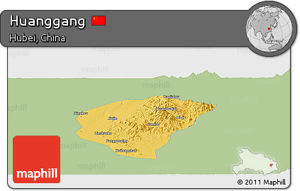Savanna Style Panoramic Map of Huanggang, single color outside