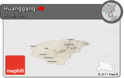 Shaded Relief Panoramic Map of Huanggang, cropped outside