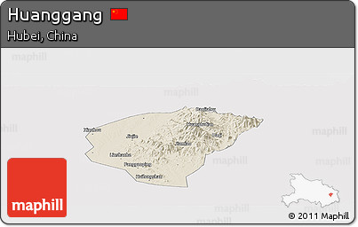 Shaded Relief Panoramic Map of Huanggang, cropped outside