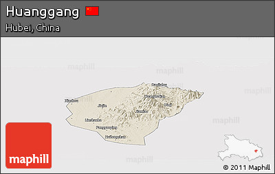 Shaded Relief Panoramic Map of Huanggang, cropped outside