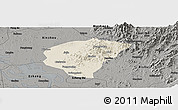 Shaded Relief Panoramic Map of Huanggang, darken, semi-desaturated
