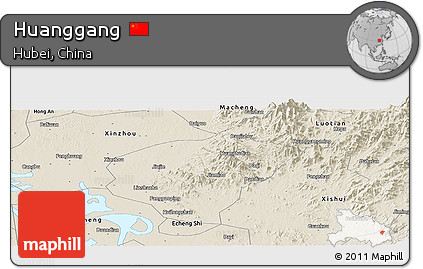 Shaded Relief Panoramic Map of Huanggang