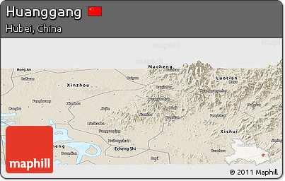 Shaded Relief Panoramic Map of Huanggang