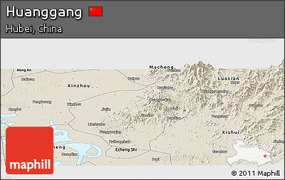 Shaded Relief Panoramic Map of Huanggang