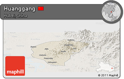 Shaded Relief Panoramic Map of Huanggang, lighten