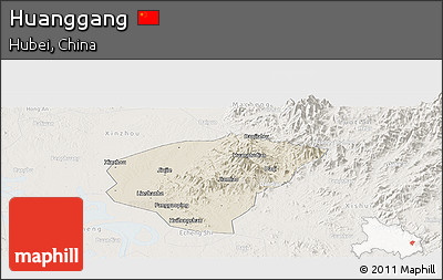 Shaded Relief Panoramic Map of Huanggang, lighten