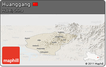 Shaded Relief Panoramic Map of Huanggang, lighten