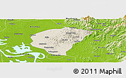 Shaded Relief Panoramic Map of Huanggang, physical outside