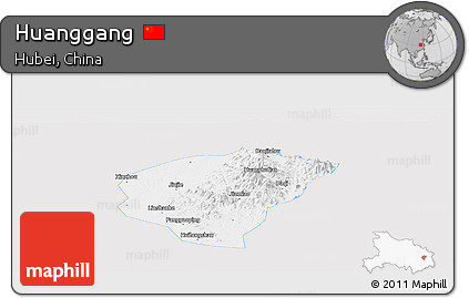 Silver Style Panoramic Map of Huanggang, single color outside