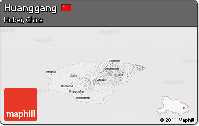 Silver Style Panoramic Map of Huanggang, single color outside