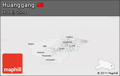 Silver Style Panoramic Map of Huanggang, single color outside