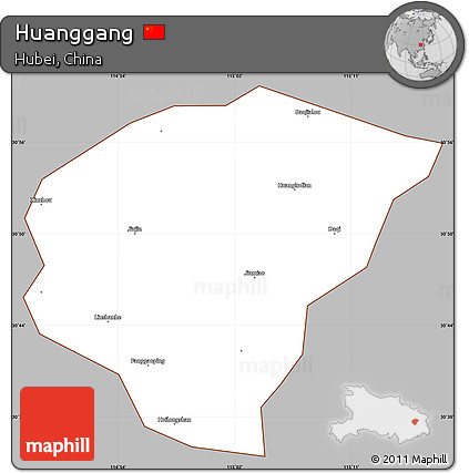 Gray Simple Map of Huanggang, cropped outside