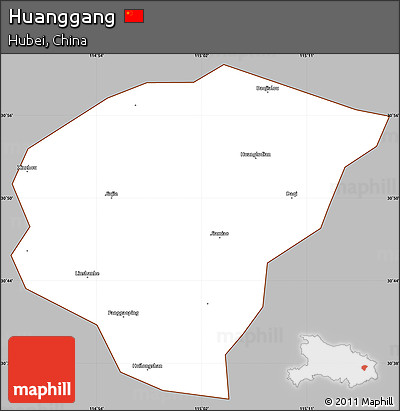 Gray Simple Map of Huanggang, cropped outside