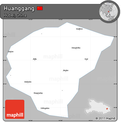 Gray Simple Map of Huanggang, single color outside