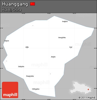 Gray Simple Map of Huanggang, single color outside