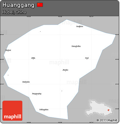 Gray Simple Map of Huanggang, single color outside