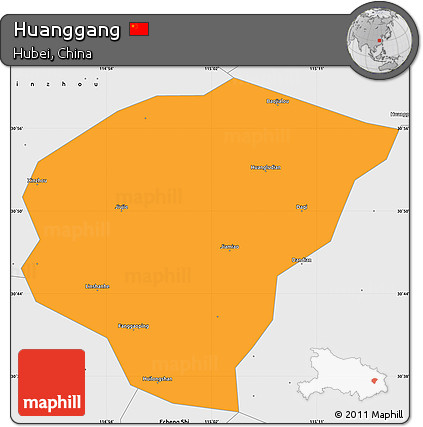 Political Simple Map of Huanggang, single color outside, borders and labels