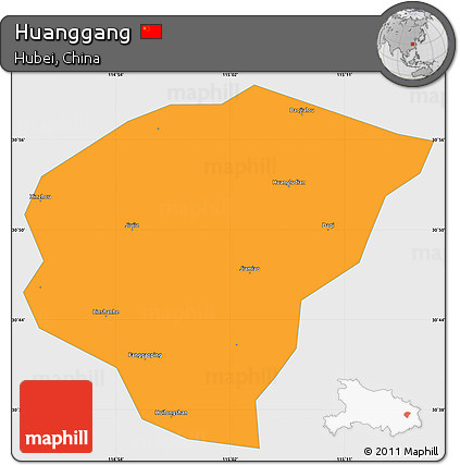 Political Simple Map of Huanggang, single color outside