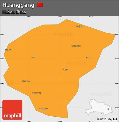 Political Simple Map of Huanggang, single color outside
