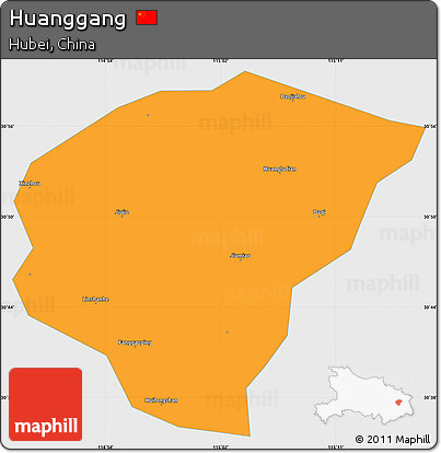 Political Simple Map of Huanggang, single color outside