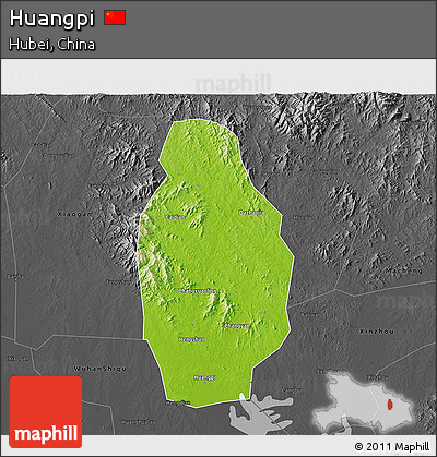 Physical 3D Map of Huangpi, darken, desaturated
